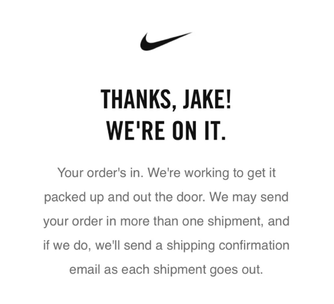 Nike thank you email template