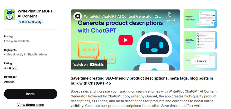 AI tools - Shopify WritePilot