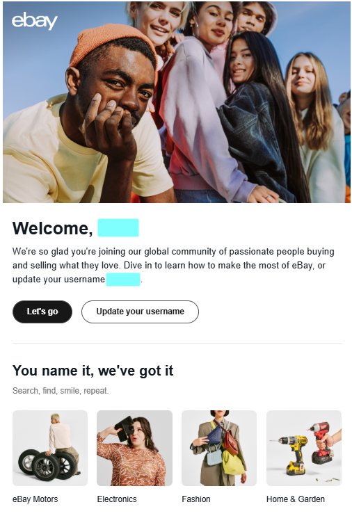 eBay welcome email