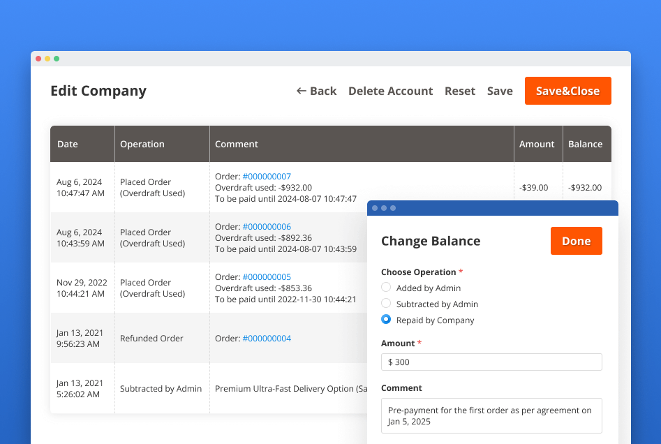 company account add store credit