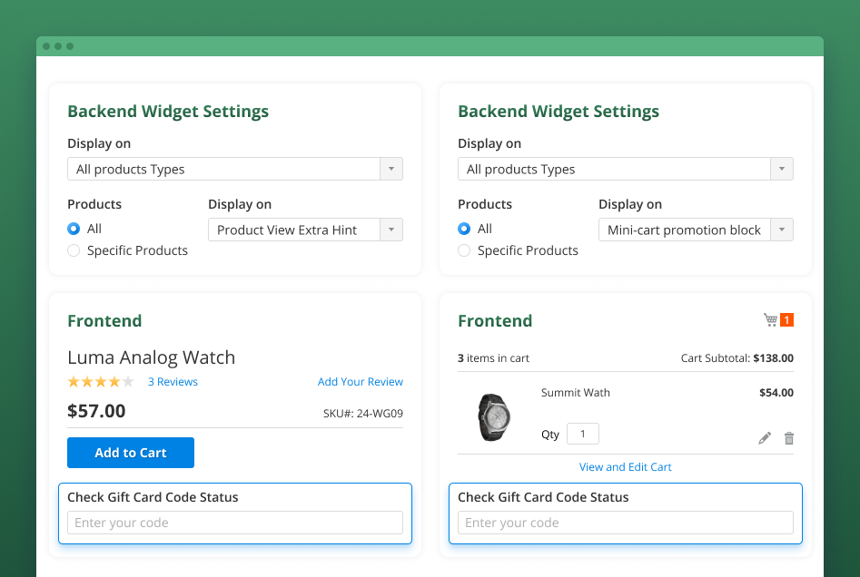 magento 2 gift card widget on any page