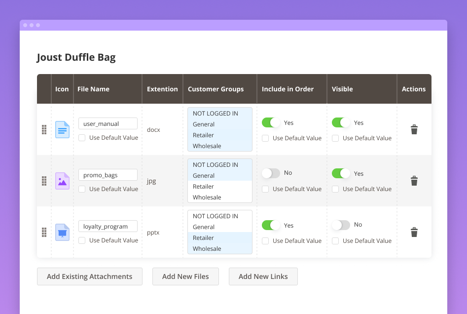magento 2 assign files to products