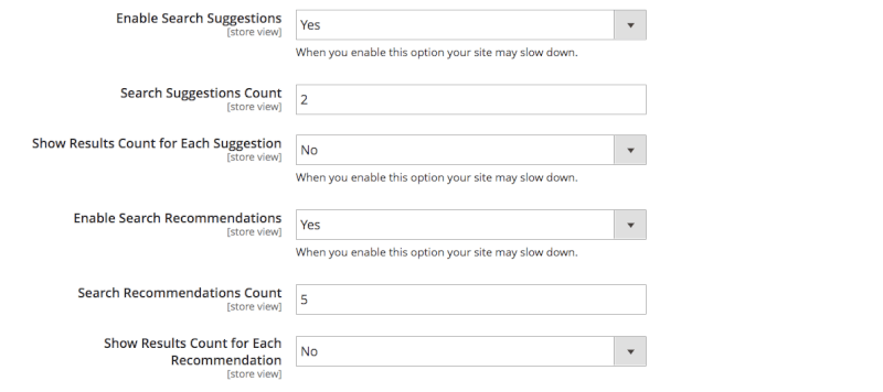 search suggestions settings