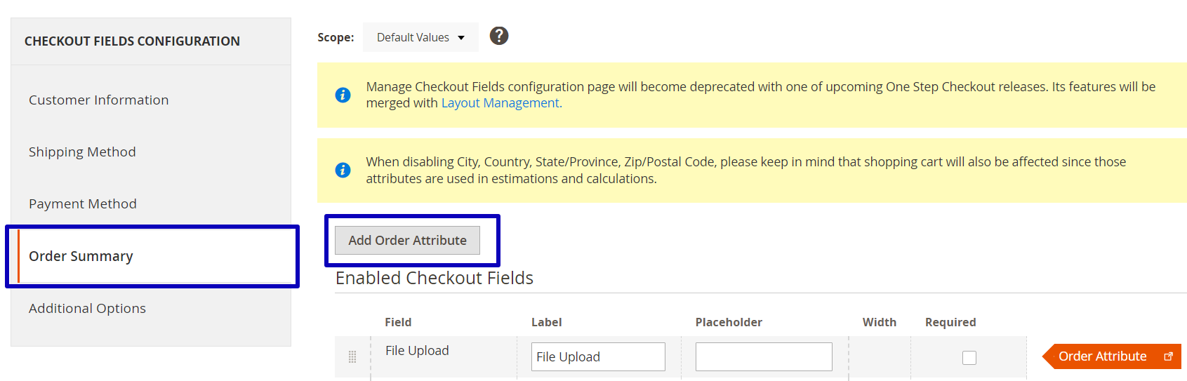 Add Order Attribute button