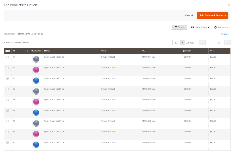 add products to option